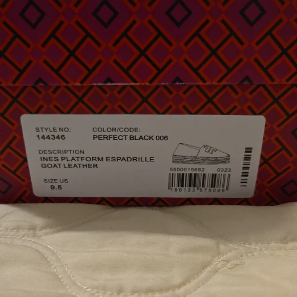 Tory Burch Black Ines Leather Platform Espadrille Slip-On Flats with Logo - Picture 2 of 8